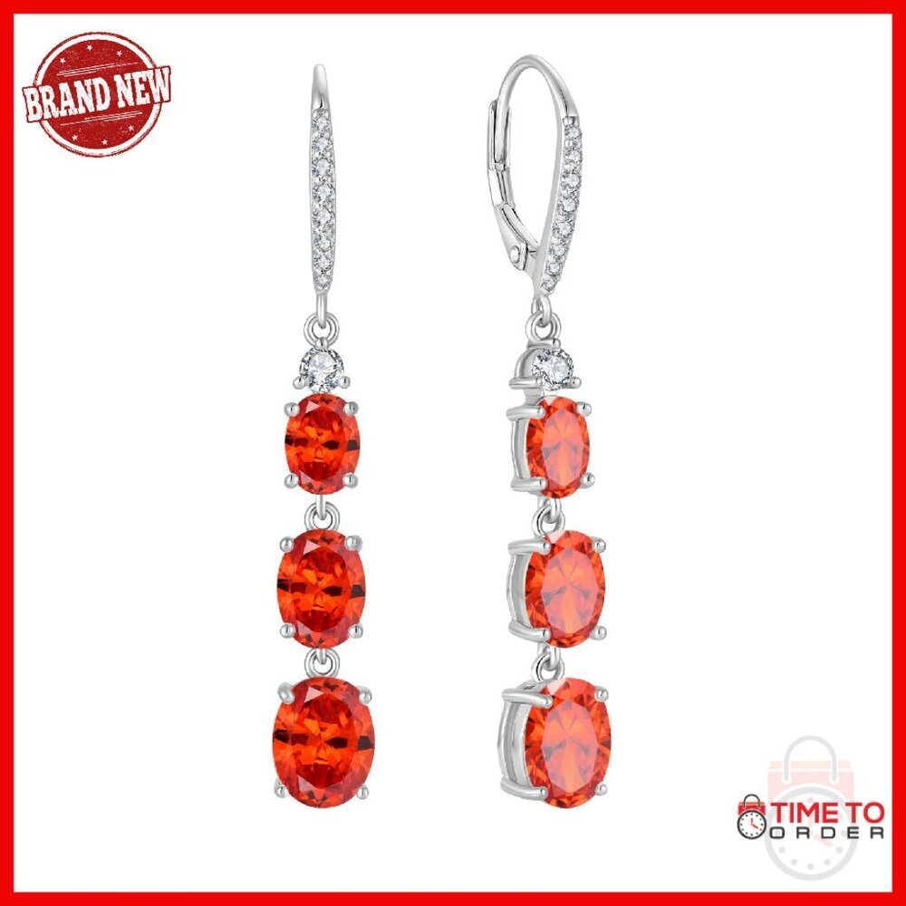 Sterling Silver Leverback Drop Earrings with Cubic Zirconia Stones